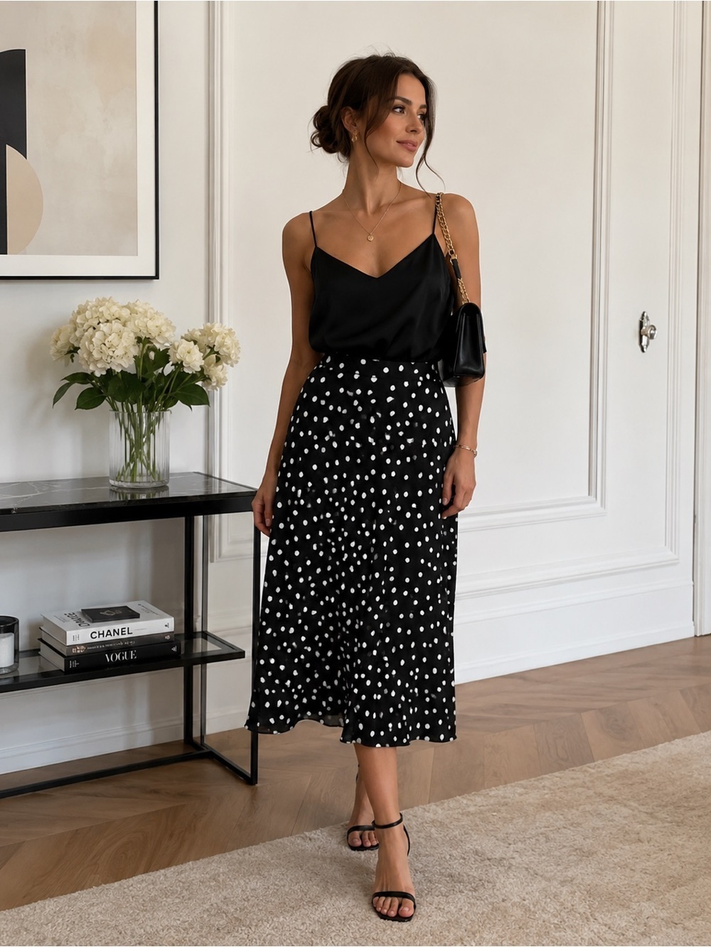 ❤️BNWT Carolina Belle Montreal polka dot midi Skirt size  8 in Black